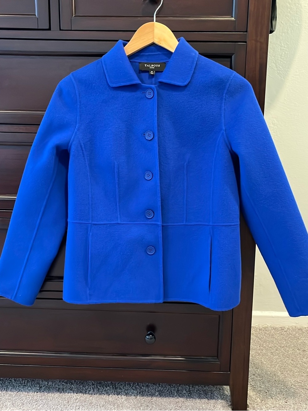 VTG Talbots Royal Blue Wool Button-Front Pea Coat Size 6P Preppy